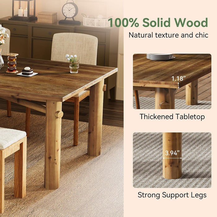 Solid Wood Dining Table for 6, 63-Inch Wooden Kitchen Table | Farmhouse Dining Room Table with with Strong Legs, Rectangle Dinner Table for Living Room, Kitchen, Rustic Brown