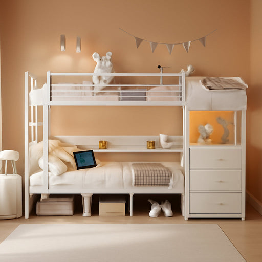 Twin Over Twin Metal Bunk Bed IntegratedStorageDrawers