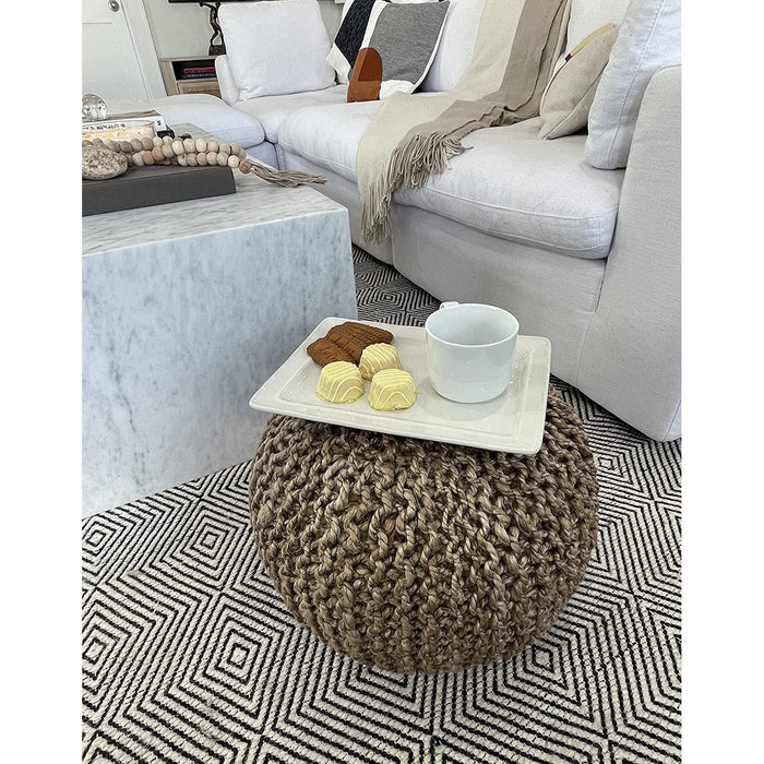Natural Jute Braided Pouf Ottoman - Versatile Footrest