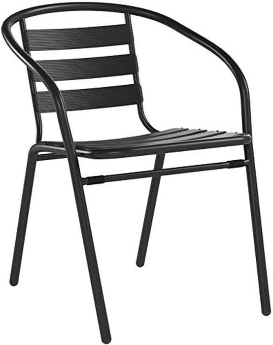 Aluminum Slat Back Stacking Outdoor Restaurant Chairs, Modern Stackable Patio Chairs for Restaurants, Set of 4, Black