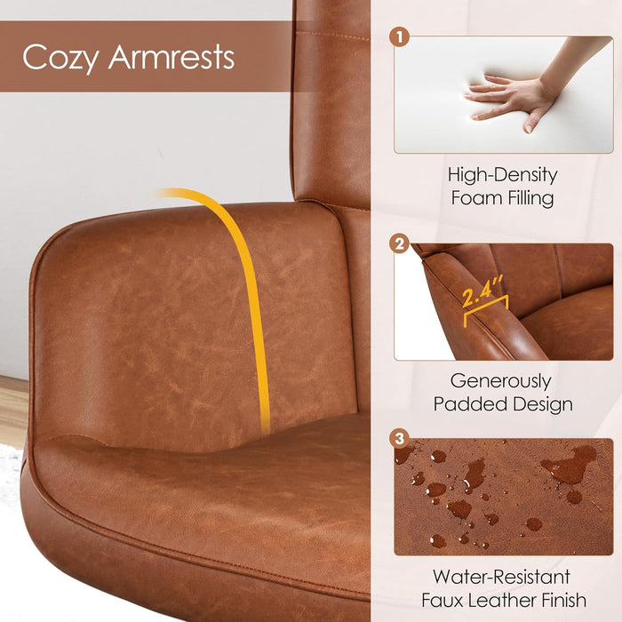 Brown PU Leather Highback Upholstered Accent Chairs