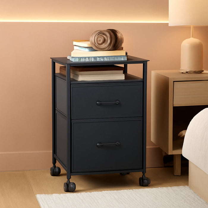 Mobile File Cabinet, Rolling Printer Stand with Open Storage Shelf, Fabric Vertical Filing Cabinet Fits A4 or Letter Size for Home Office, Black