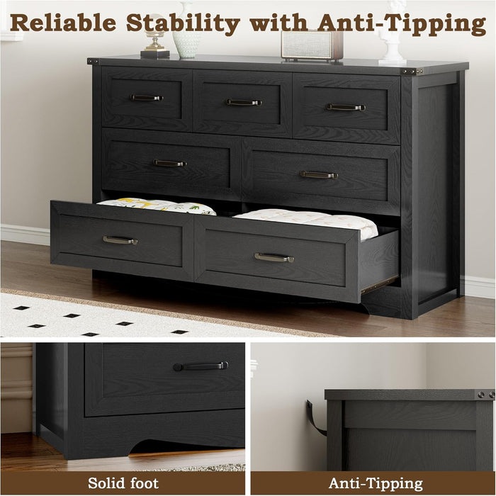 Seven Drawer Dresser Contemporary Walnut Wood Finish