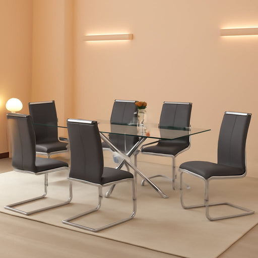 Grey Faux Leather Padded High Back Dining Chairs Set of 4