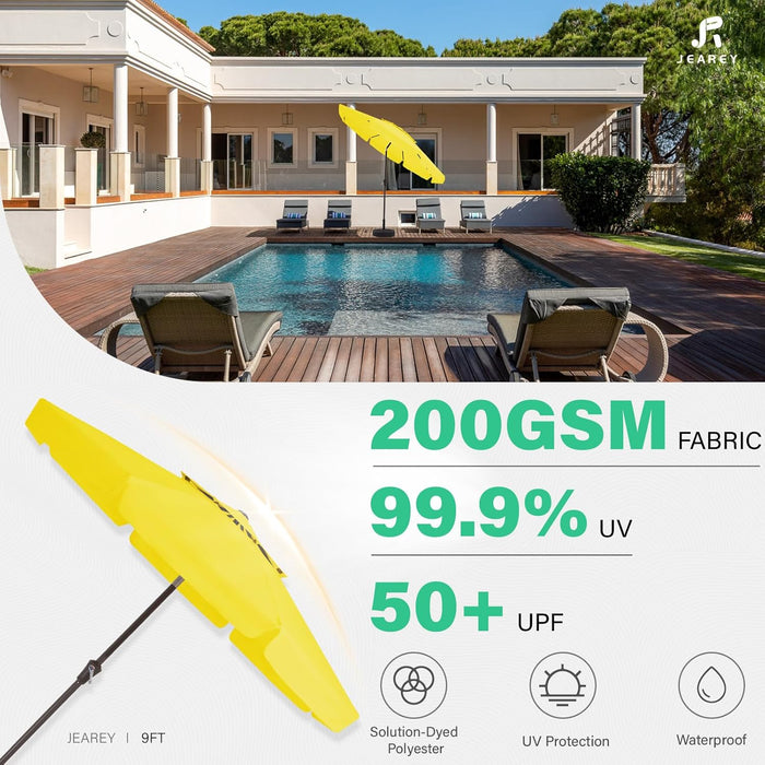 9' 2-Tiers Patio Umbrellas Outdoor Market Table Umbrella W/Push Button Tilt/Crank, 8 Sturdy Ribs, UV Protection Waterproof Sunproof(Yellow)