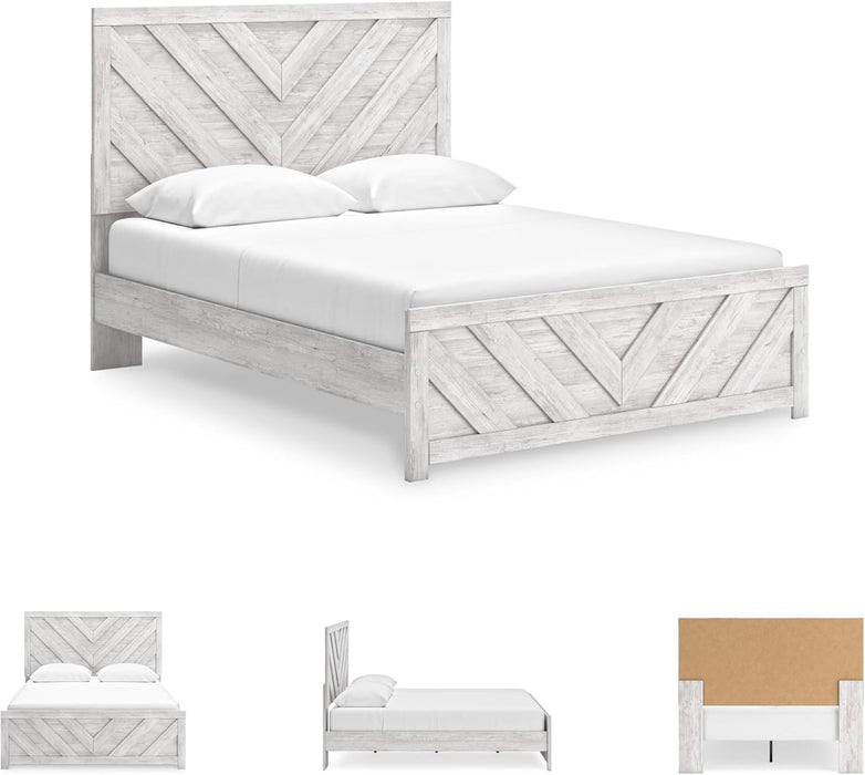 Signature Design by Ashley Cayboni Farmhouse Queen Panel Bed, Foundation or Box Spring Needed, Whitewash