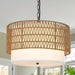 Farmhouse Chandeliers for Dining Room,5-Light Rattan Boho Chandelier Light Fixture with Fabric Shade,Hand Woven Large Rattan Dining Room Light Fixture for Kitchen Bedroom Island Hallway