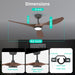 Ceiling Fans with Lights and Remote, 52 Inch Large Airflow Indoor Ceiling Fans with Quiet DC Motor and 3 Colour Temperature Black Noiseless ABS Fan Blades (Dark Woodgrain)