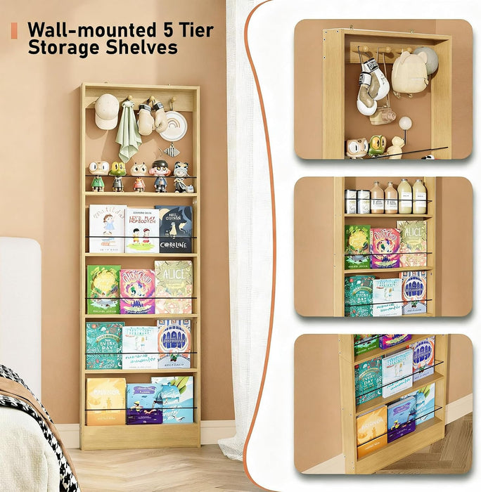 Behind the Door Bookshelf Kids Wooden behind Door Bookcase 5-Tier Oak Slim