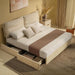 King Size Bed Frame with 4 Storage Drawers & Headboard with Dual Cushions, Freya Collection Upholstered Platform Bed, Oeko-Tex, Noise-Free, No Box Spring, Stone Beige