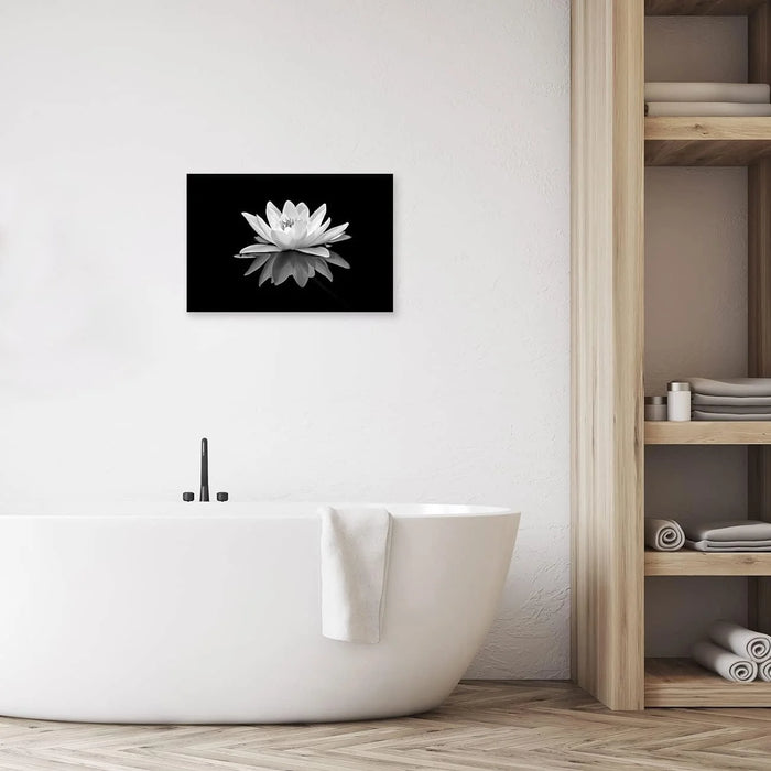 Lotus Flower Canvas Print Zen Wall Art Black and White Floral Pictures Painting Bathroom Spa Decor Frame Ready to Hang (Black and White Lotus Flower - 1, 12"X18"(30X45Cm))