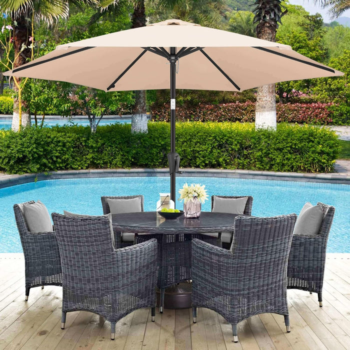 10Ft Patio Umbrella Outdoor - Table Umbrella with 6 Sturdy Ribs, Market Umbrella with Push Button Tilt, UV Protection for Pool, Porch, Garden, Deck, Backyard (Beige)