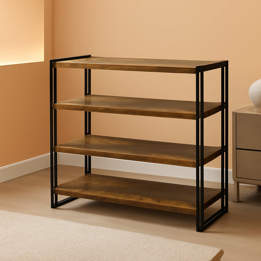 Industrial 4 Tier Bookshelf Rustic Wooden MetalFinish