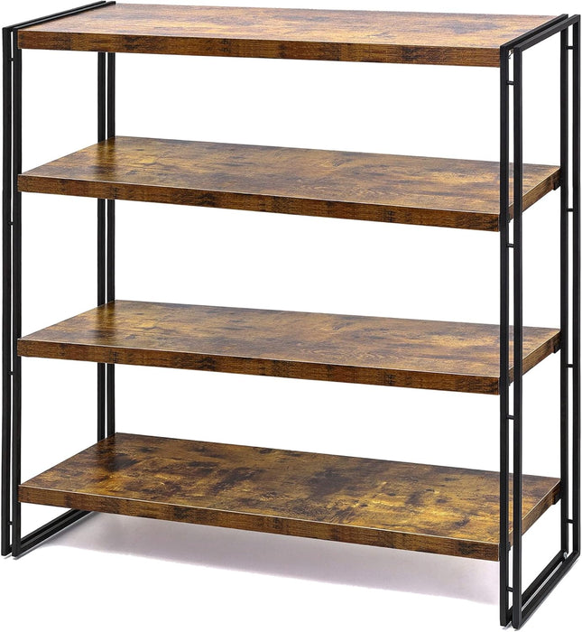 Industrial 4 Tier Bookshelf Rustic Wooden MetalFinish