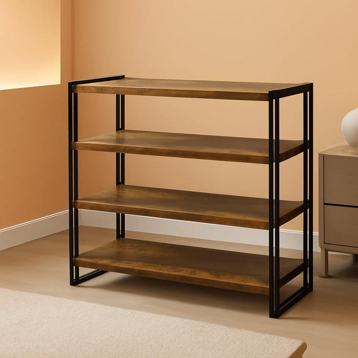 Industrial 4 Tier Bookshelf Rustic Wooden MetalFinish