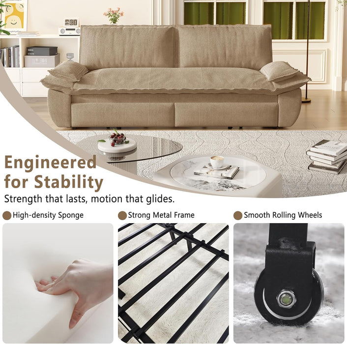 Queen Size Premium Convertible Sofabed Camel Corduroy