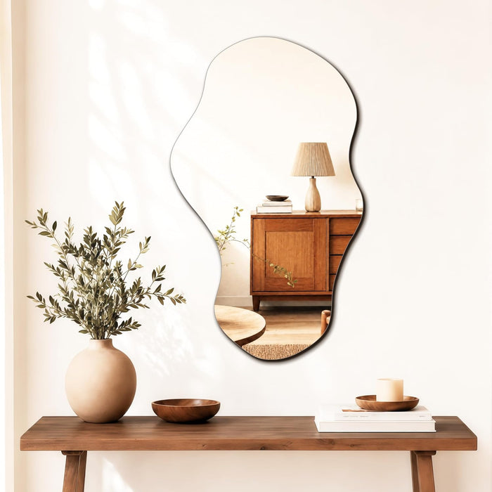 Irregular Wall Mirror Asymmetrical Mirror, 34''X20.5'' Decorative Modern Mirrors for Bathroom Bedroom Living Room Entryway, Cloud Frameless Mirror, Wall Mounted (34''X20.5'', Cloud)