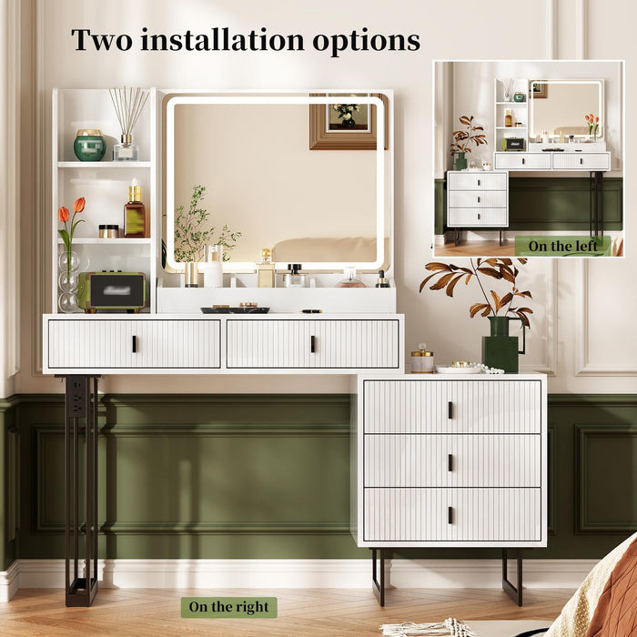 Premium White Vanity Desk With Illuminating Mirror