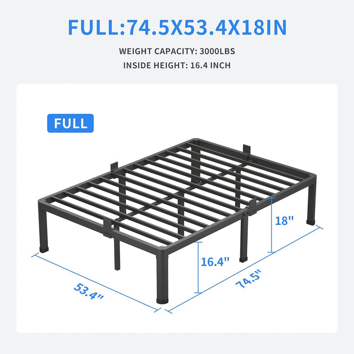 18 Inch Full Size Bed Frame with round Corner Legs and Mattress Stopper
