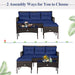 3 Pieces Patio Conversation Set, All Weather Outdoor PE Rattan Wicker Furniture Set with Padded Cushions, Tempered Glass Coffee Table, for Poolside, Backyard, Garden (Navy)