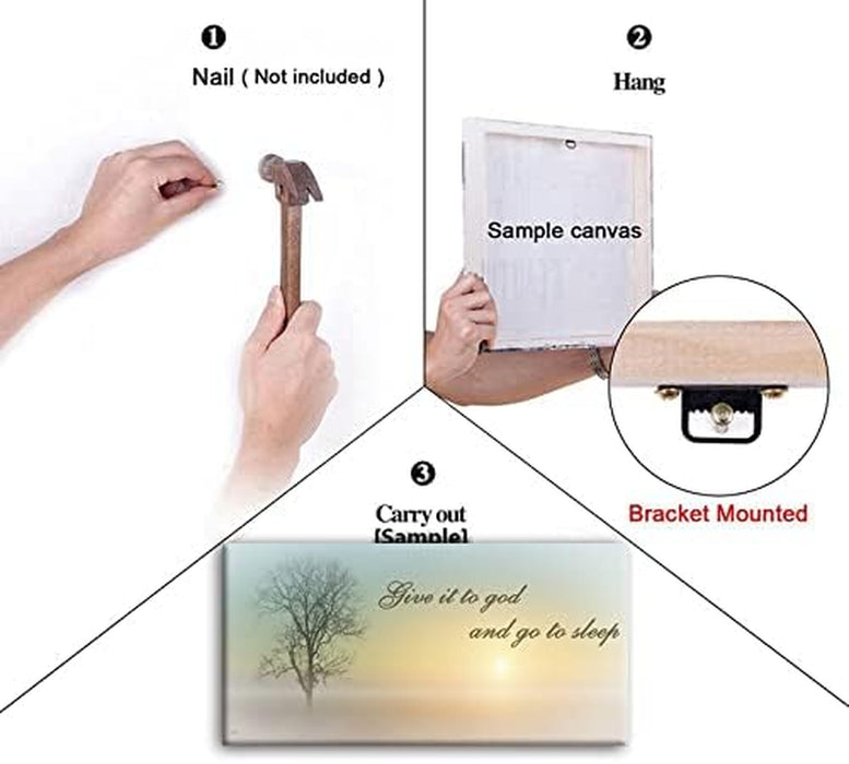 Misty Sunset & Tree Plant Picture for Bedroom above Bed,Large White Country Wood Sign for Bathroom Canvas Wall Art,Give It to God and Go to Sleep Artwork Decor,Gallery Wrapped Gift,Inner Frame(24X48)