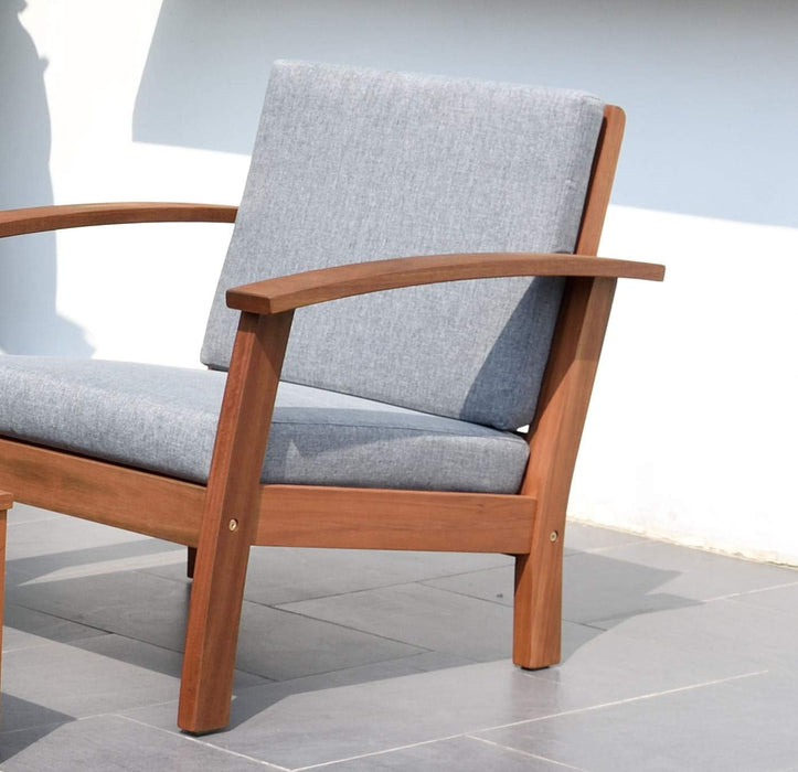 Prescott Patio 4-Piece Conversation Set | Durable Eucalyptus Wood Comfortable with Grey Cushions