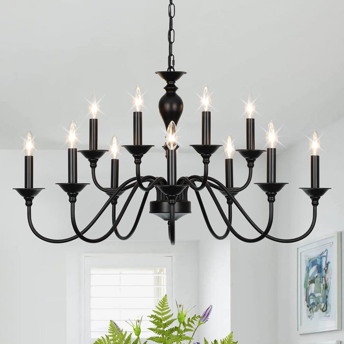 Black Matte Farmhouse Chandelier 12 Light Fixtures