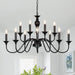 Black Matte Farmhouse Chandelier 12 Light Fixtures