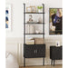 73" Tall Bookshelf with Cabinet, Industrial Ladder Wall Mount Shelf Bookcase with Wood and Metal Frame, Plant Shelf Wall Storage Display for Living Room Bedroom, Black Wood Grain