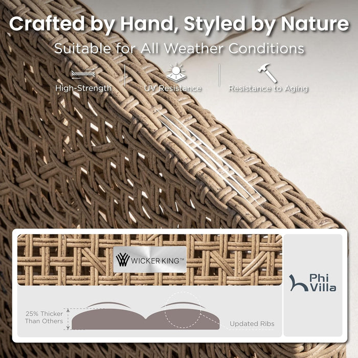 Outdoor Wicker Patio Conversation Set, Acacia Wood Patio Chaise Longue Conversation Set with Coffee Table & Cushions Garden Furniture Sets