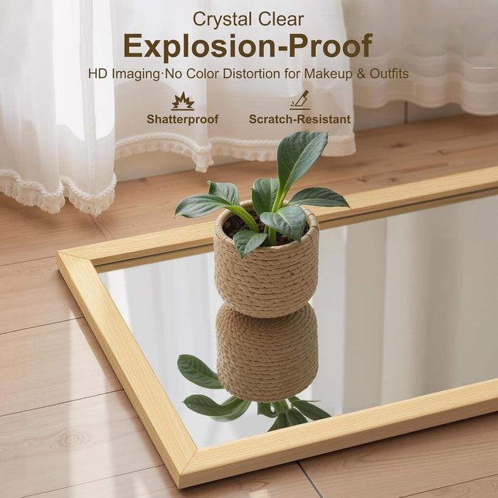 Wall Full Length Mirror, Standing Mirror Full Body, Large Floor for Wall Door Bedroom Bathroom Living Room with Wooden Frame(With Stand,56X20)