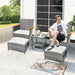 5 Piece Outdoor Patio Furniture Set with Table&Ottoman Outdoor Furniture Patio Set Bistro Wicker Patio Set of 2 outside Lawn Chairs Conversation Sets for Porch Balcony Deck(Gray Wicker&Beige Cushion)