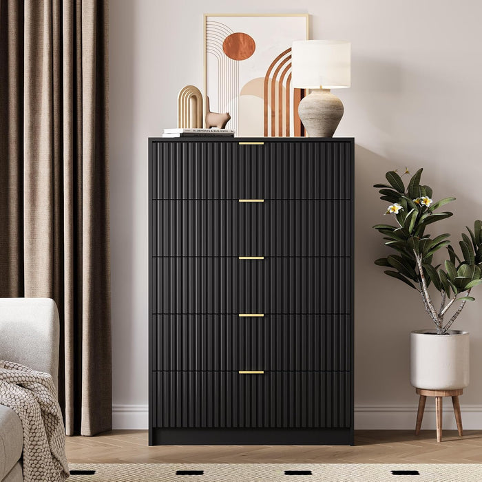 47" Tall Fluted 5-Drawer Dresser for Bedroom, Black