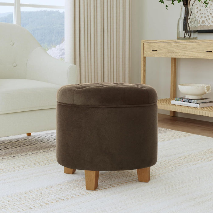 Home Decor | Upholstered round Velvet Tufted Foot Rest Ottoman | Ottoman with Storage for Living Room & Bedroom | Decorative Home Furniture, Brown Velvet