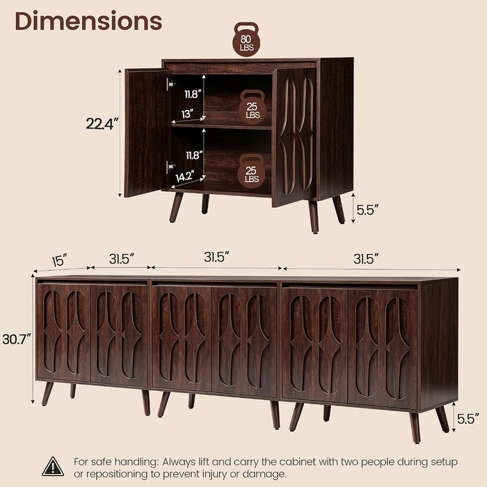 Dark Walnut 94.5In Wide MidCentury Modern Sideboard