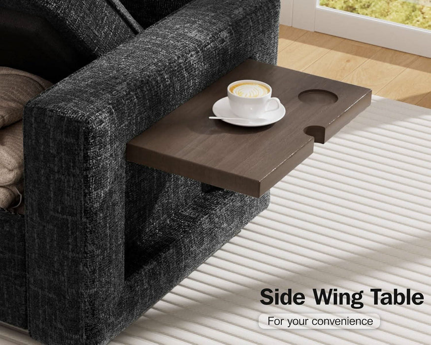 8 Seat U Shaped Modular Sectional Sleeper Sofa with Pull Out Bed/Reclining Backrest/Usb Ports/Table/Led Light/Storage Seat, Sectional Sleeper Couch, Tool-Free Assembly, Chenille Black
