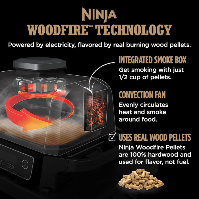 | Woodfire Series | 7-In-1 (Grill, BBQ, Roast, Air Fry, Dehydrate, Broil, Smoke) | Portable & Weather Resistant | Cook up to 6 Steaks & 30 Hot Dogs | Woodfire Pellets Included | OG701