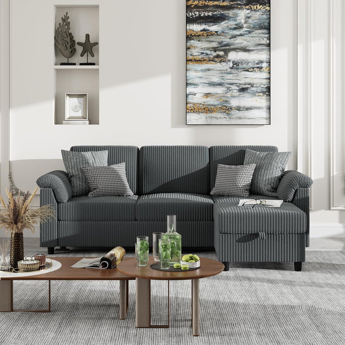 79 Inch Corduroy Upholstered Sectional Sofa Charcoal