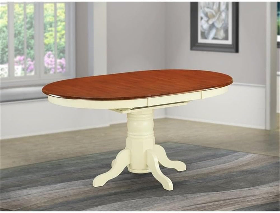 AVT-WHI-TP Avon Dining Table - an Oval Wooden Table Top with Butterfly Leaf & Pedestal Base, 42X60 Inch, Buttermilk & Cherry