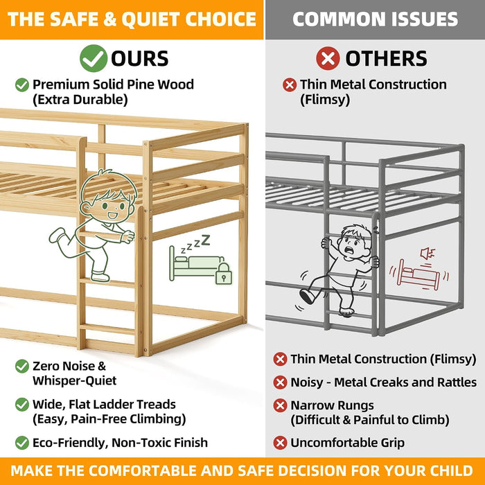Twin Over Twin NaturalFinish SolidWood BunkBed Ladder