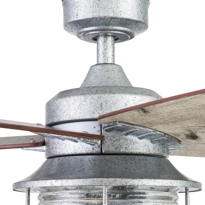 Ceiling Fans Foxhaven Farmhouse 52 Inch Ceiling Fan with Light, Outdoor Fan/Indoor Dual-Mount LED Ceiling Fan, 5 Blades, Ebony and Silver Oak Blade Finish Options, Galvanized (51631-01)