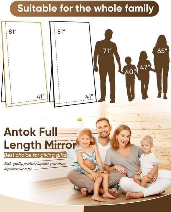Full Length Mirror, 81"X41" Floor Mirror, Floor Standing Freestanding Full Body Mirror with Stand for Bedroom, Hanging Mounted for Living Room Cloakroom, Gold