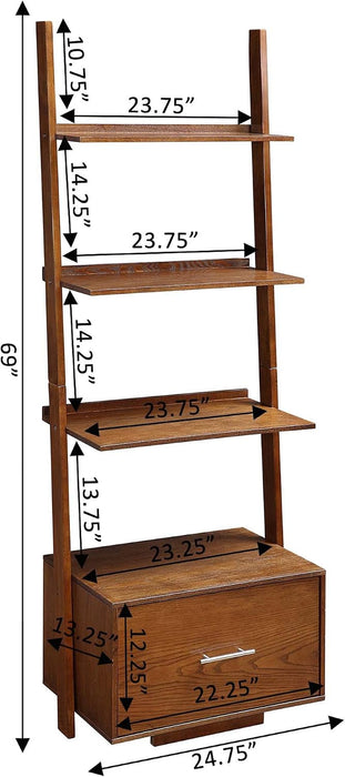 3 Tier American Heritage Ladder Bookcase with File Drawer, Dark Walnut