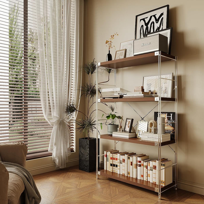 4-Tier Industrial Bookshelf, Storage Bookcase for Living Room, Bedroom, Home Office, and Kitchen, 11.81"X31.5"X51.18" Inches (Walnut, 4T32IN)