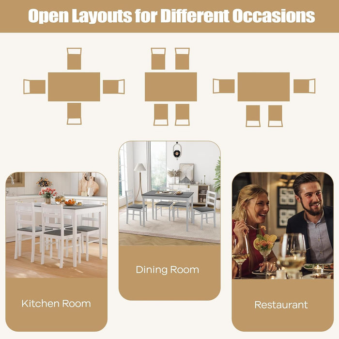 5 Piece Dining Table Set for 4, Farmhouse Solid Wood Kitchen Table Chairs Set of 4, Mid-Century Modern Dinette Set W/Rubber Wood Legs, Dining Room Table and 4 Chairs for Kitchen