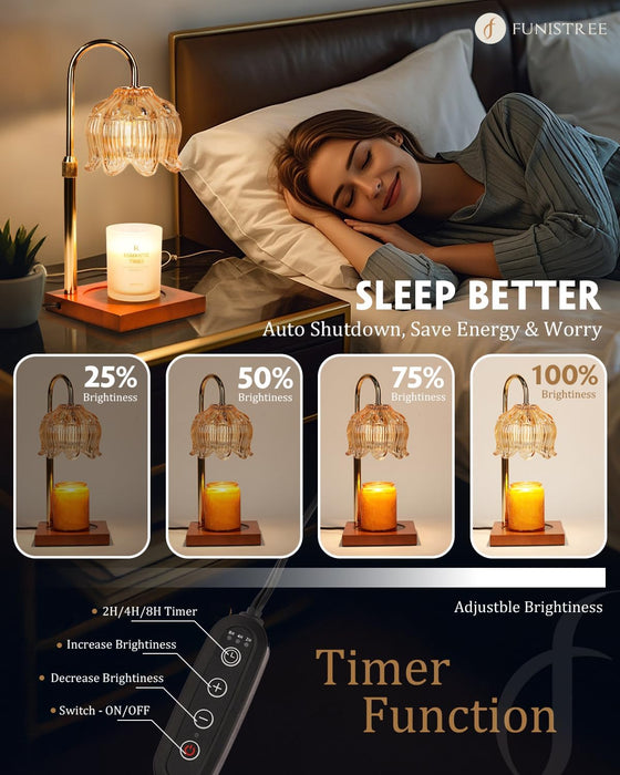 Flower Candle Warmer Lamp with Timer & Dimmer, Adjustable Height Candle Warmer, Gifts for Women Mom Birthday Christmas, House Warming New Home Bedroom Decor, Wax Warmer with 2 Bulbs for Jar Candles