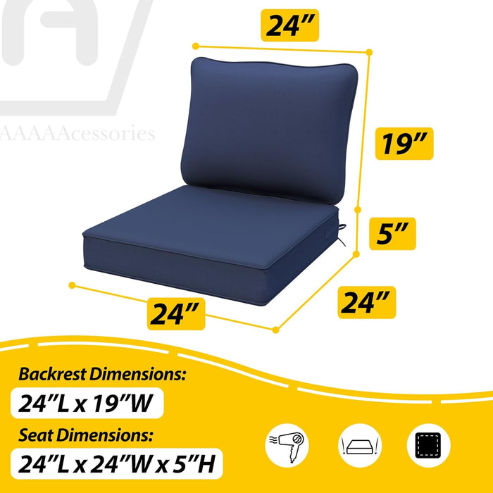 Outdoor Deep Seat Cushions, Waterproof, Fade-Resistant Patio Furniture Replacement Cushions, 24" X 24" X 5", Set of 4, Navy Blue