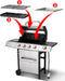 5-Burner Propane Gas Grill W/Side Burner & Charcoal Tray, 4-In-1 Outdoor BBQ Griddle Combo, Heavy Duty Stainless Steel Double Lid, 448 Sq in Cast Iron Cooking Surface for Backyard Patio