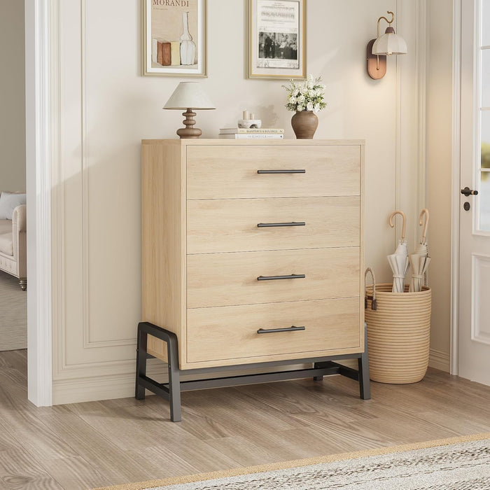 4 Dresser for Bedroom, 38.6 in Tall Dresser, Tall Drawer with Storage Freestanding, Wooden Closet Storage Chest for Living Room, Bedroom, Entryway, Natural Oak
