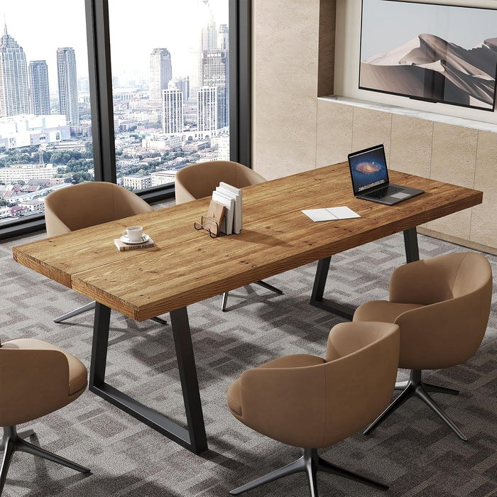 63" Industrial Executive Desk, Solid Wood Computer Laptop Desk with Strong Metal Legs, Study Writing Table Business Workstation for Home Office, Small Conference Table